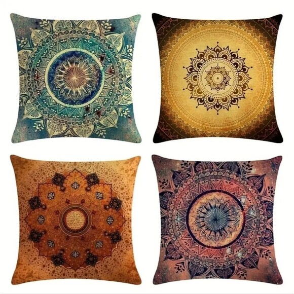 NWT 4pc Boho Mandala throw pillow cover zipper closure pillowcase - Picture 1 of 8
